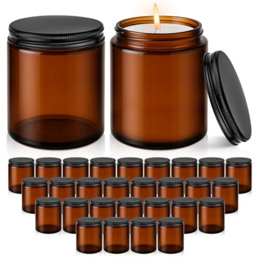 Amber Jar Candle - 8oz Glass Jars with Lids, 30