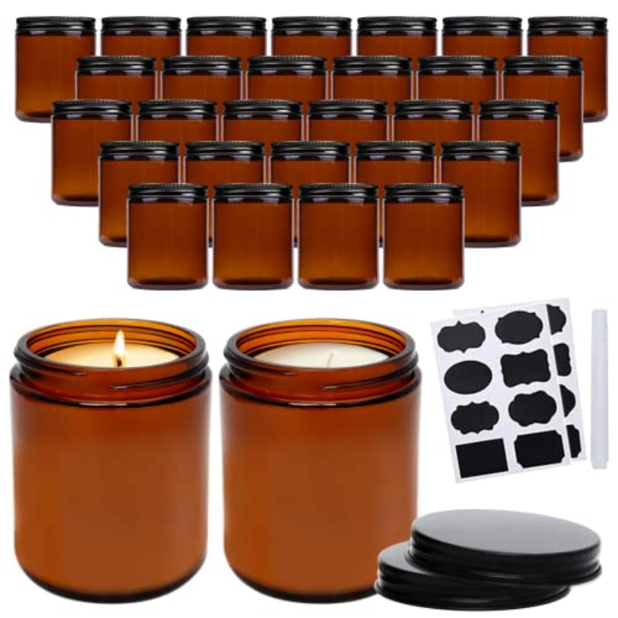 Amber Jar Candle - 8oz Amber Candle Jars Set of